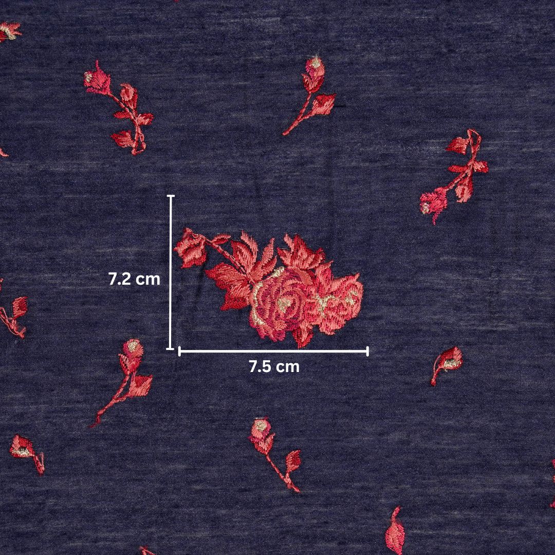 Navy Blue Munga Silk Sami Buta Buti Embroidered Fabric