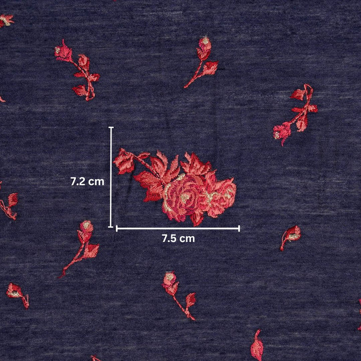 Navy Blue Munga Silk Sami Buta Buti Embroidered Fabric