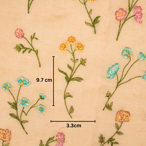 Raina Buta on Light Peach Cotton Linen Embroidered Fabric