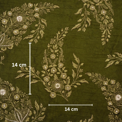 Zohra Buta on Olive Semi Raw Silk Embroidered Fabric