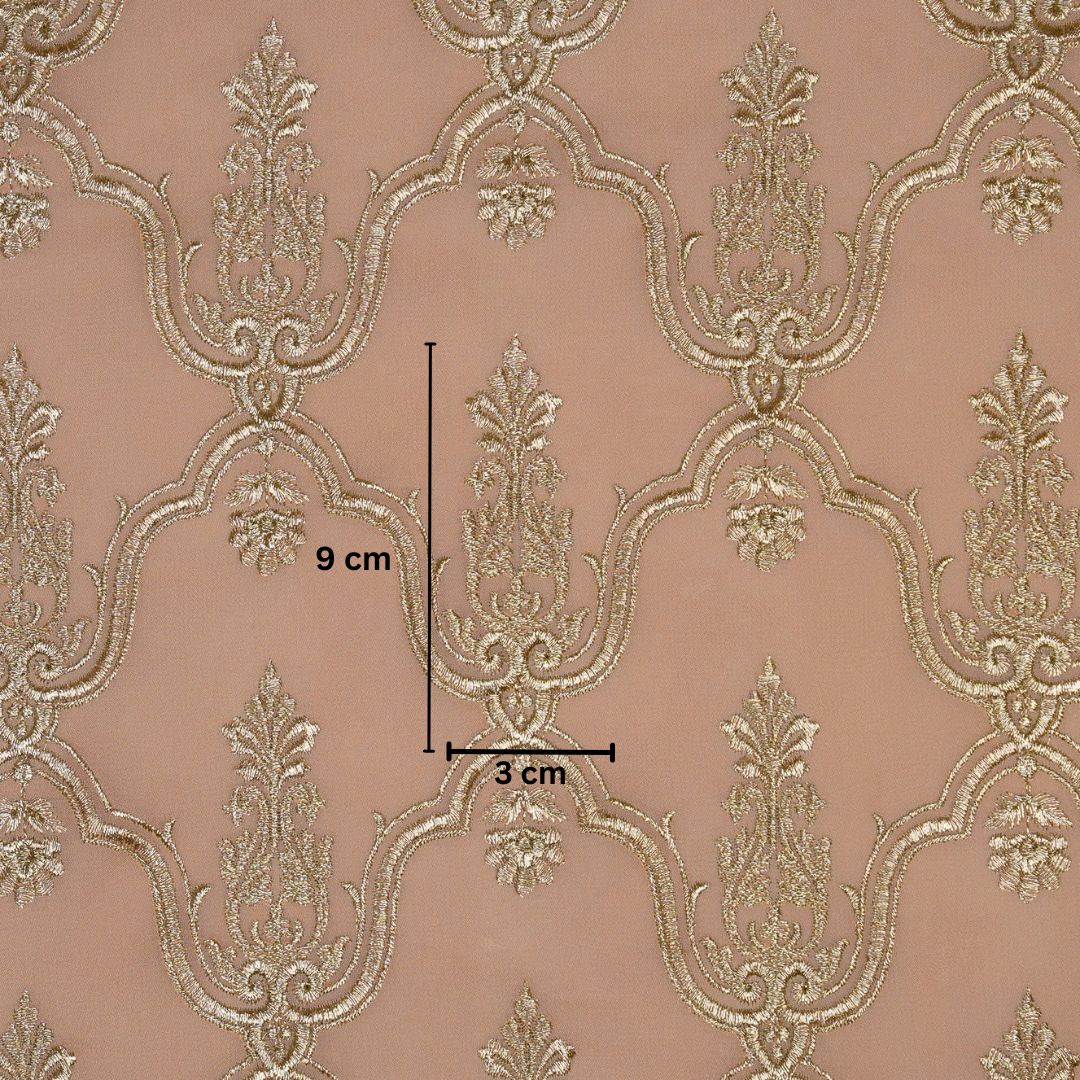 Light Peach Semi Georgette Azma Zari Jaal Embroidered Fabric