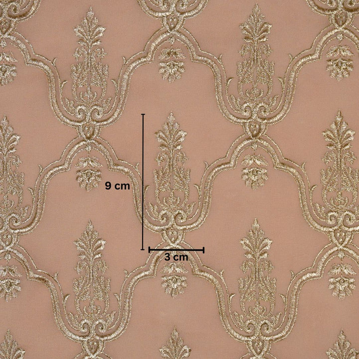 Light Peach Semi Georgette Azma Zari Jaal Embroidered Fabric