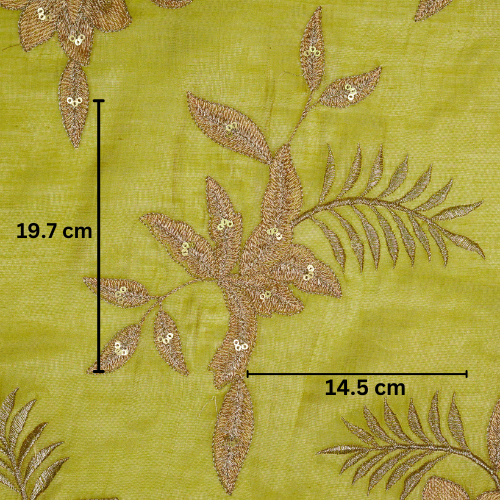 Pallavi Buta on Olive Tissue Embroidered Fabric