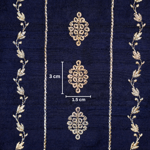 Akaar jaal on Navy Blue Raw Silk Embroidered Fabric