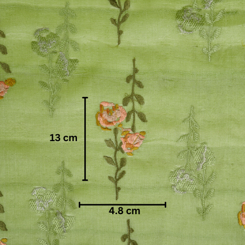 Noura Buta On Pista Green Tussar Silk Embroidered Fabric