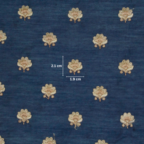 Hemika Buti on Navy Blue Silk Chanderi Embroidered Fabric