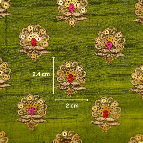 Muneer Buti on Olive Green Raw Silk Embroidered Fabric