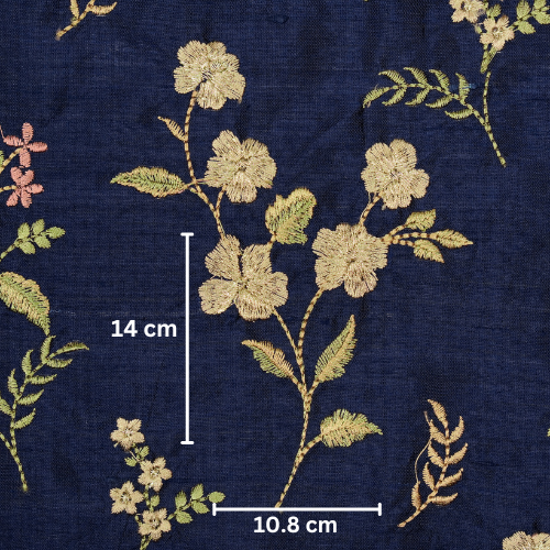 Nura Buta on Navy Blue Raw Silk Embroidered Fabric