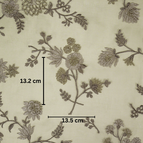 Komal Buta on Light Mouse Silk Organza Embroidered Fabric