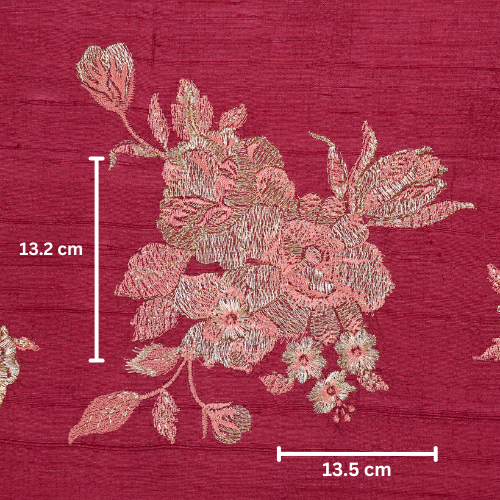Taru Buta on Dusky Fuxia Raw Silk Embroidered Fabric