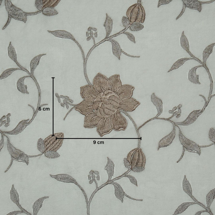 Floral Jaal in self matching on Stone Grey Silk Organza