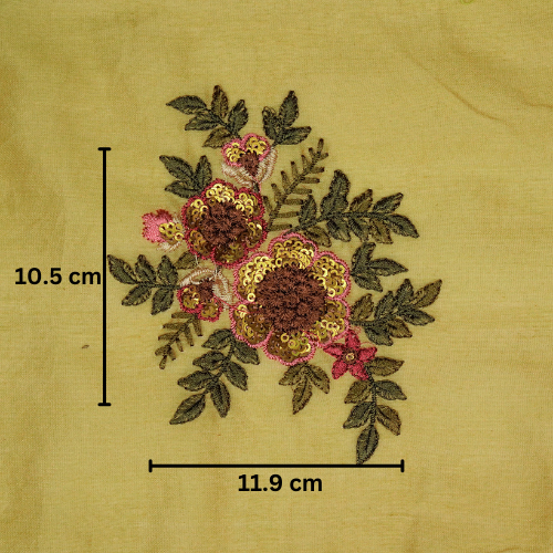 Pushti Buta on Dusky Gold Luxe Silk Chanderi Embroidered Fabric