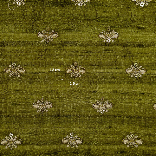 Bindra Buti On Olive Tussar Silk Embroidered Fabric