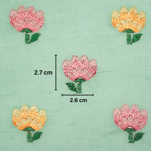 Ruhiya Buti on Light Turquiose Cotton Linen Embroidered Fabric