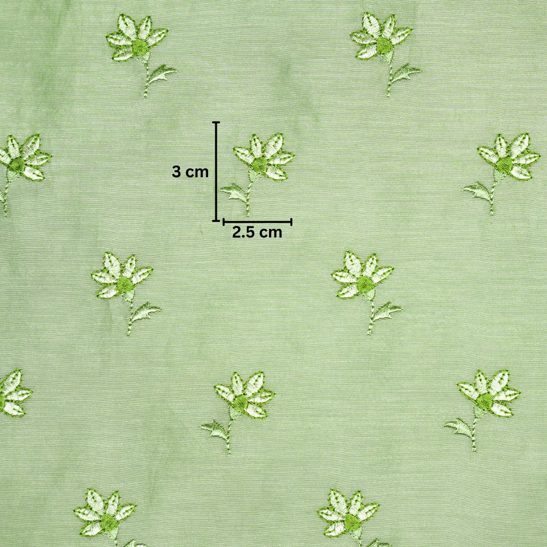 Pista Green Silk Chanderi Shirin Buti Embroidered Fabric