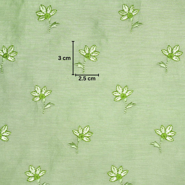 Pista Green Silk Chanderi Shirin Buti Embroidered Fabric