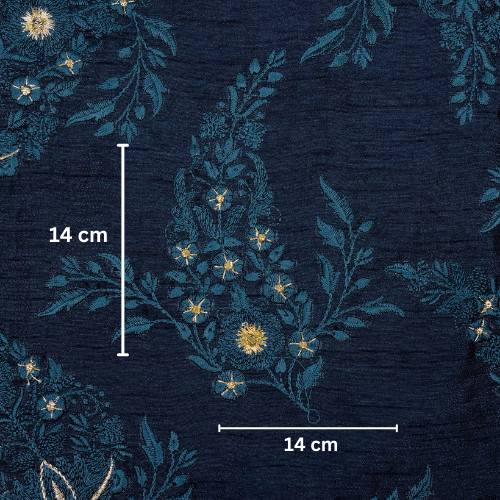 Zohra Buta on Persian Blue Semi Raw Silk Embroidered Fabric