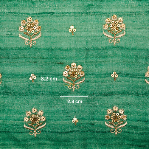 Naaz Buti On Teal Tussar Silk Embroidered Fabric