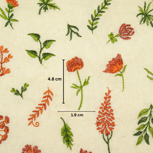 Grishma Buta Buti Mixture on Cream Cotton Linen Embroidered Fabric