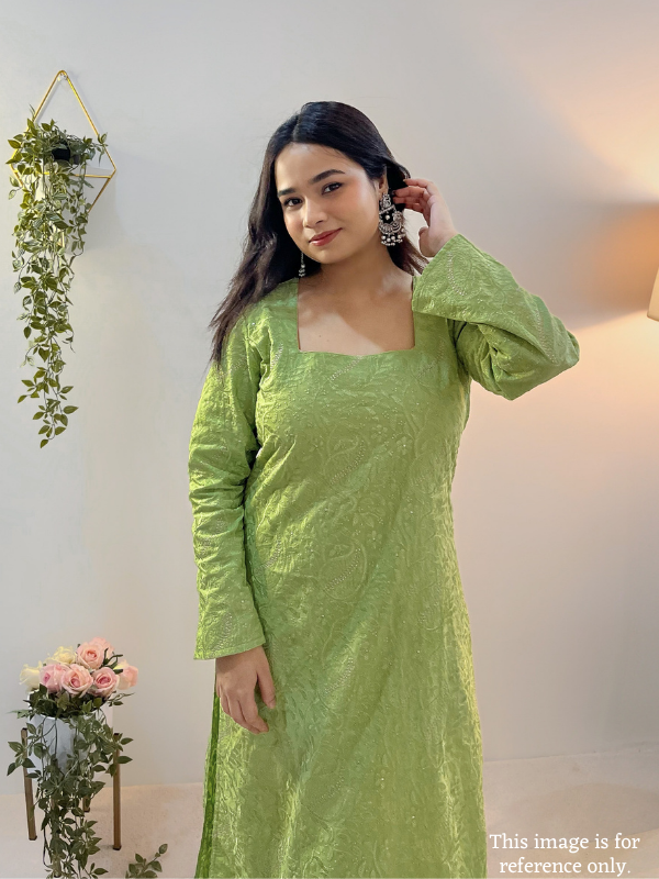 Vihana Jaal Unstitched Embroidered Kurti Fabric Set on Pista Green Malmal