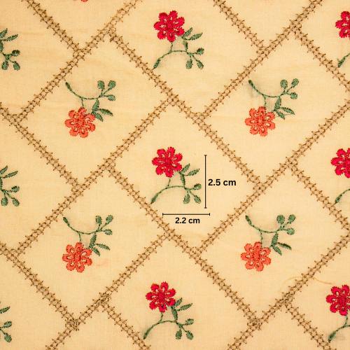 Tarika Jaal on Light Peach Malmal Embroidered Fabric