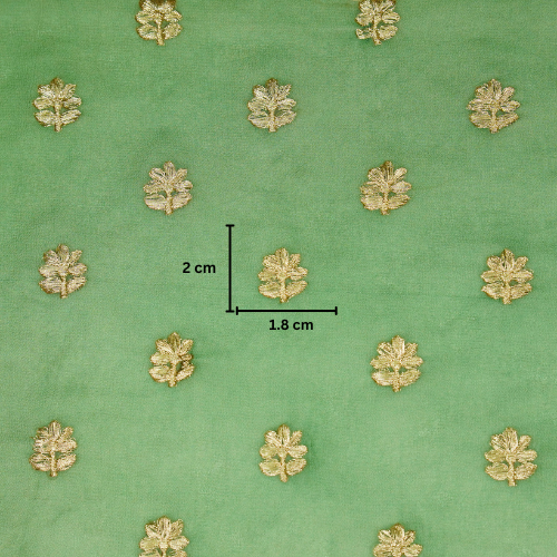 Lumah Buti on Leaf Green Semi Georgette Embroidered Fabric