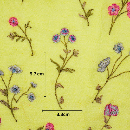 Raina Buta on Lemon Cotton Linen Embroidered Fabric