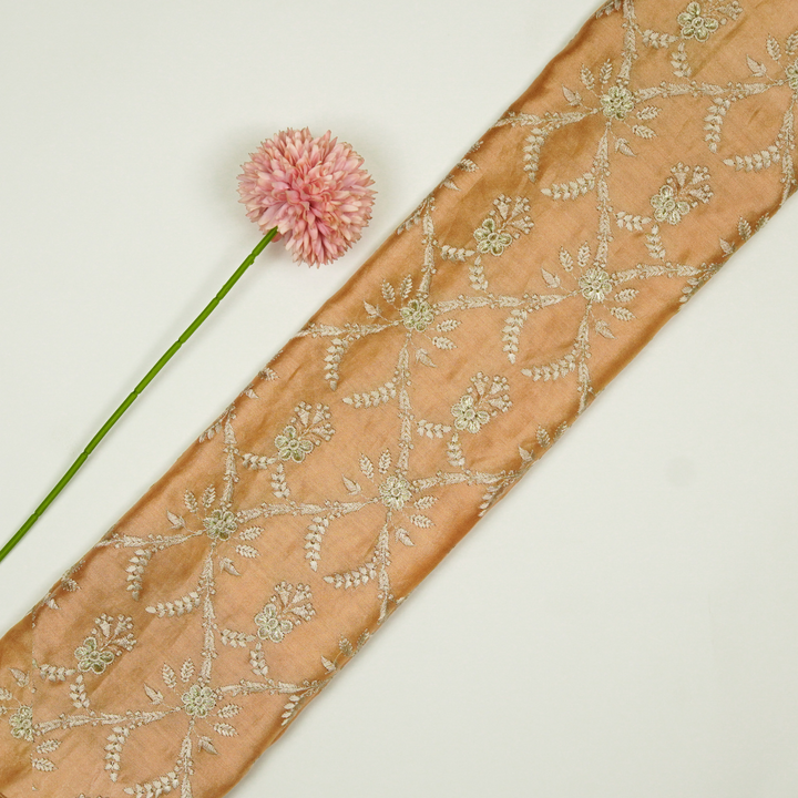 Trishika Jaal on Peach Silk Chanderi Embroidered Fabric