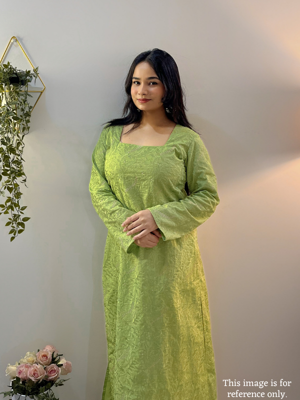 Vihana Jaal Unstitched Embroidered Kurti Fabric Set on Pista Green Malmal