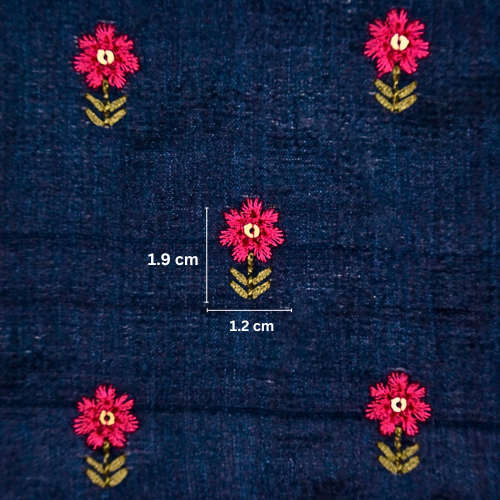 Nurvi Buti On Navy Blue Tussar Silk Embroidered Fabric