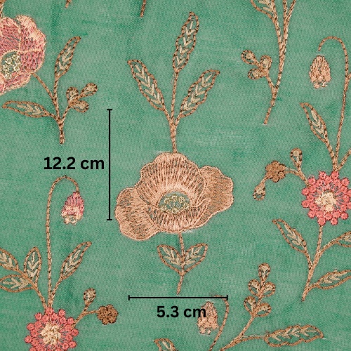 Sahra Jaal on Aqua Teal Silk Chanderi Embroidered Fabric