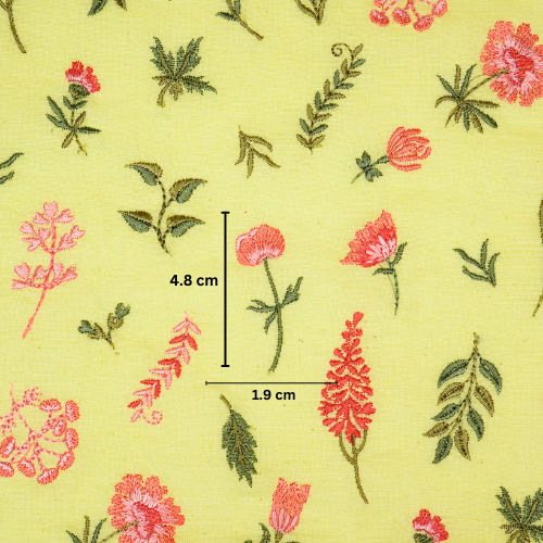 Grishma Buta Buti Mixture on Yellow Cotton Linen Embroidered Fabric