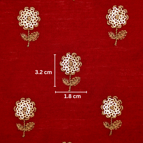 Ratrika Buti on Crimson Red Munga Silk Embroidered Fabric