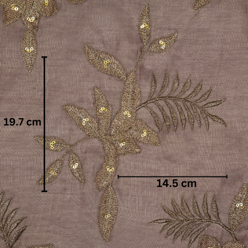 Pallavi Buta on Deep Mauve Tissue Embroidered Fabric