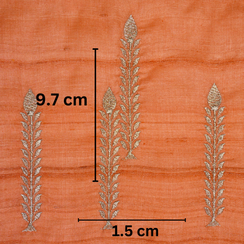Arika Buta on Deep Peach Tussar Silk Embroidered Fabric