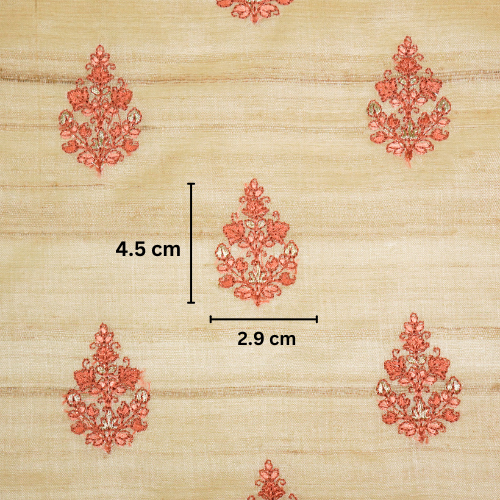 Triveni Buta on Natural/Red Rust Tussar Silk Embroidered Fabric