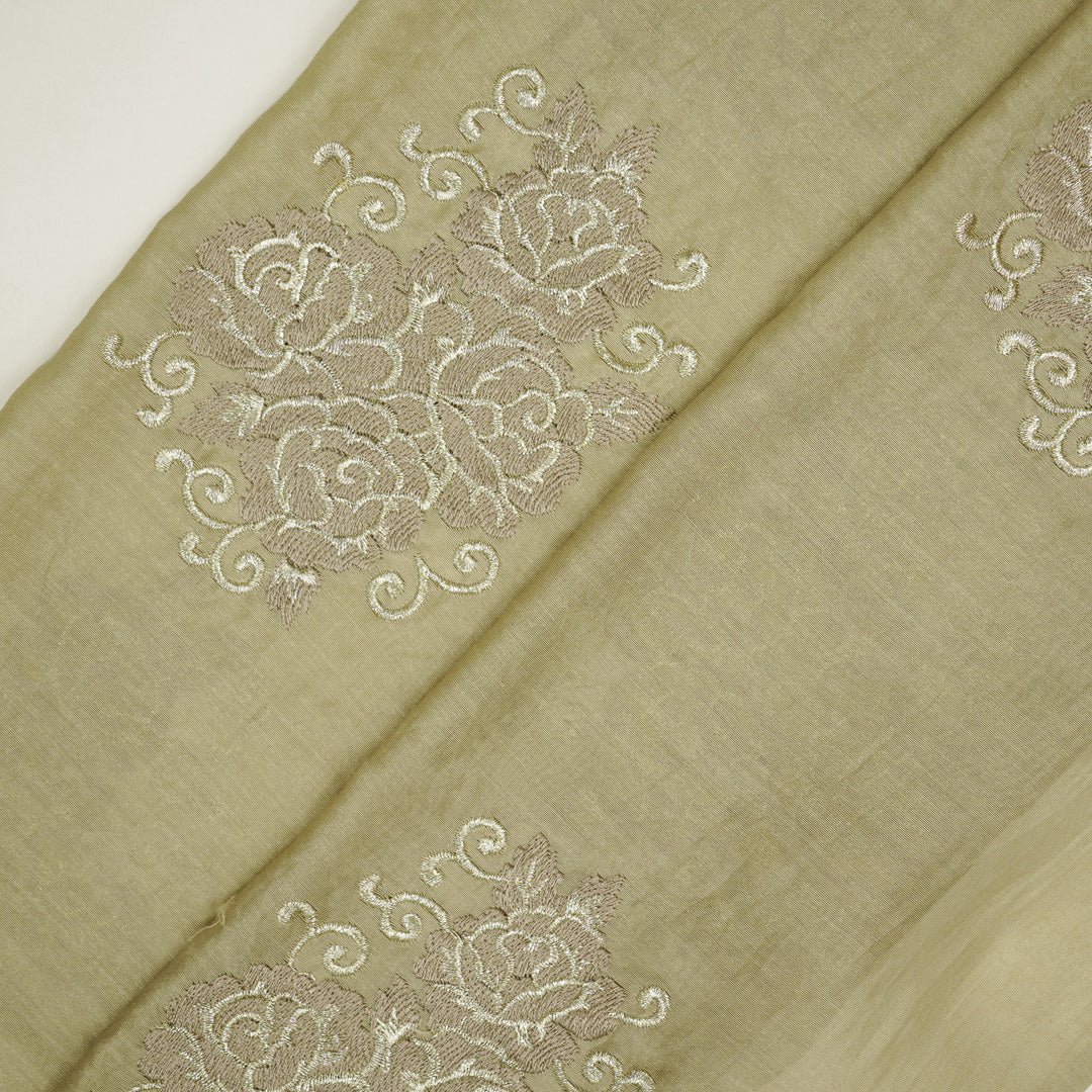 Pallav Buta on Almond Silk Chanderi Embroidered Fabric