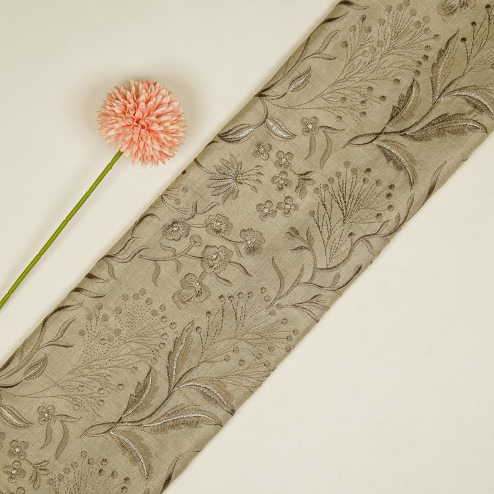 Tarali Jaal On Almond Tussar Silk Embroidered Fabric