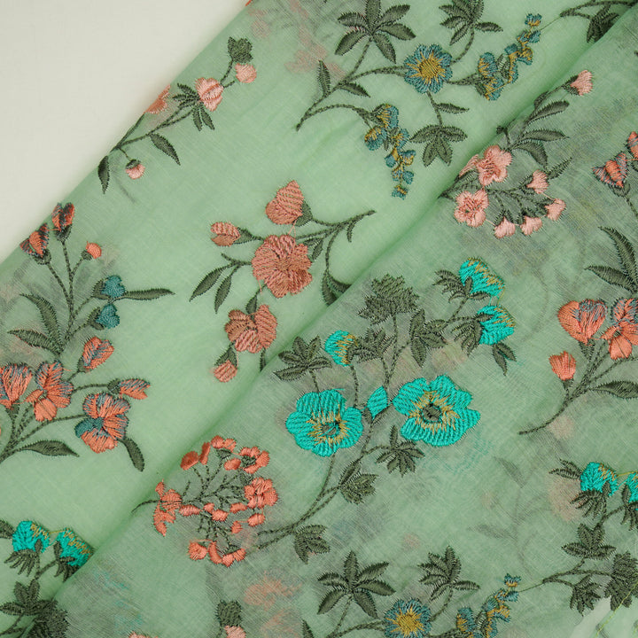 Nasma Jaal on Aqua Green Cotton Silk Embroidered Fabric