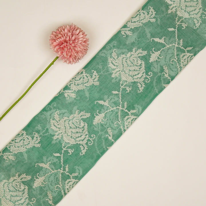 Hansa Jaal on Aqua Green Cotton Silk Embroidered Fabric