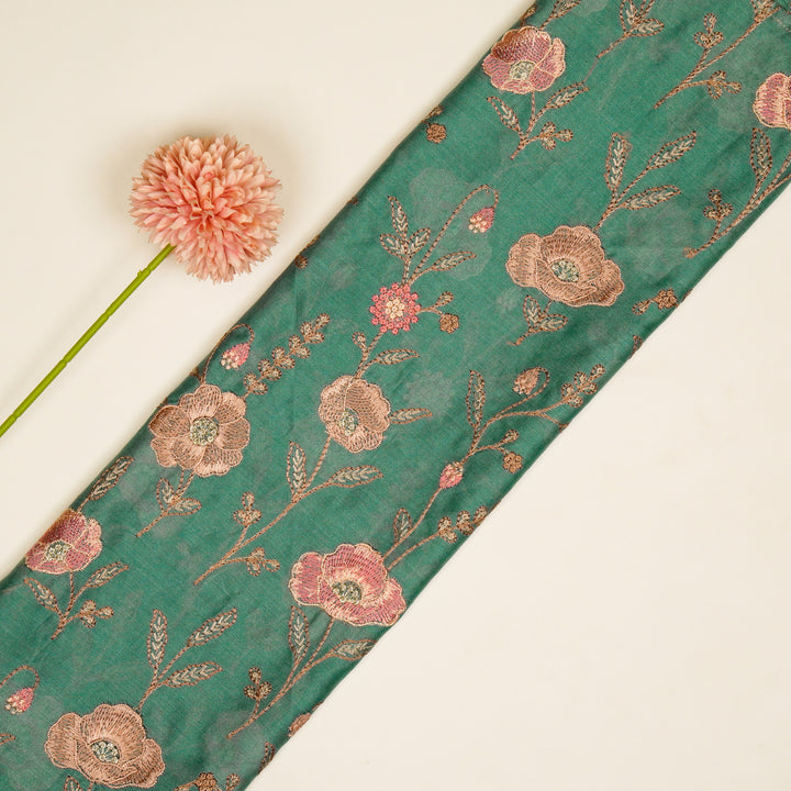 Sahra Jaal on Aqua Teal Silk Chanderi Embroidered Fabric