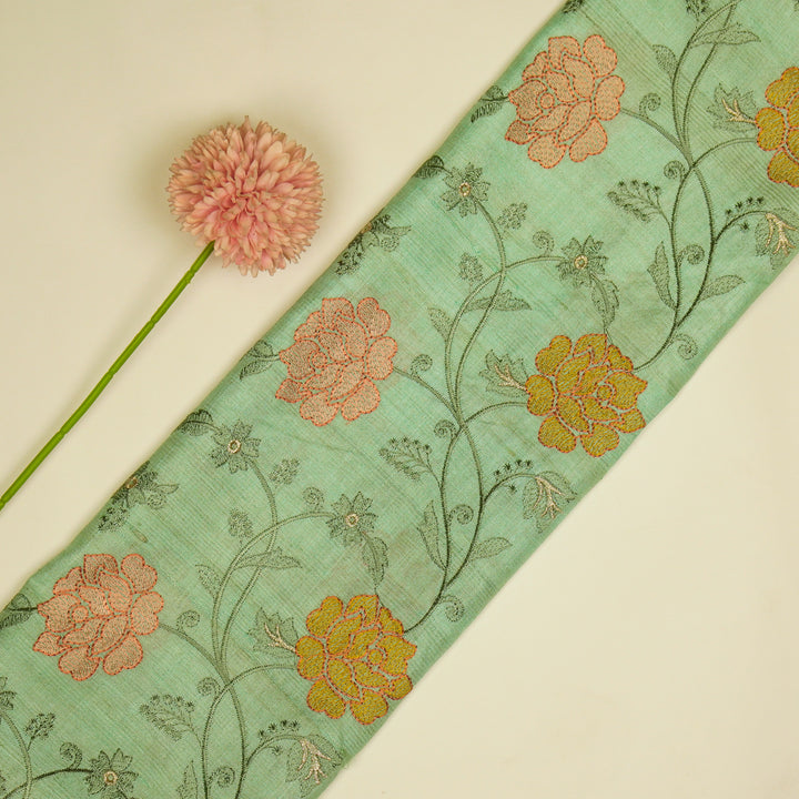 Reemah Jaal On Aqua Tussar Silk Embroidered Fabric