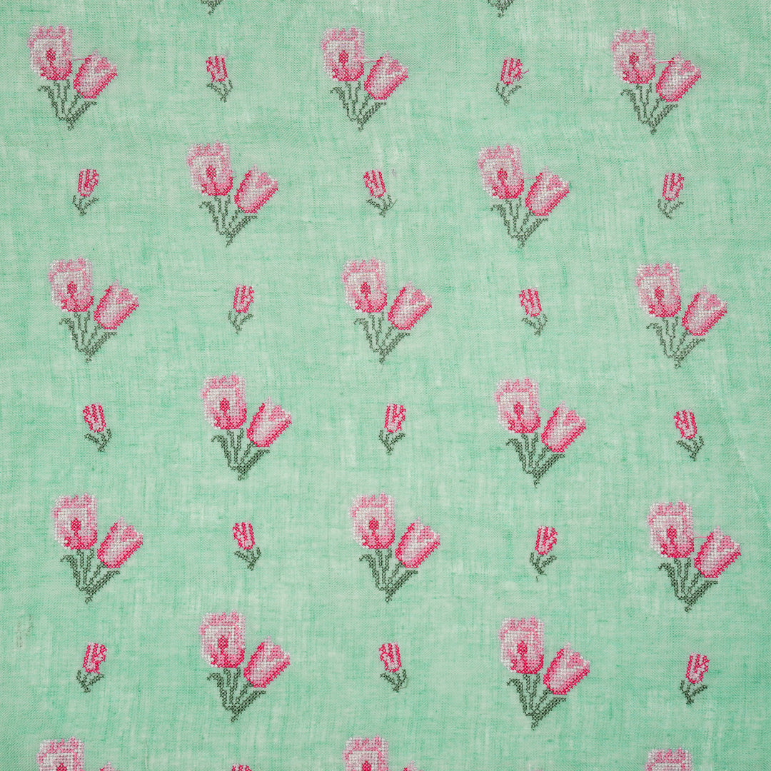 Asma Buti on Aqua Gauged Linen