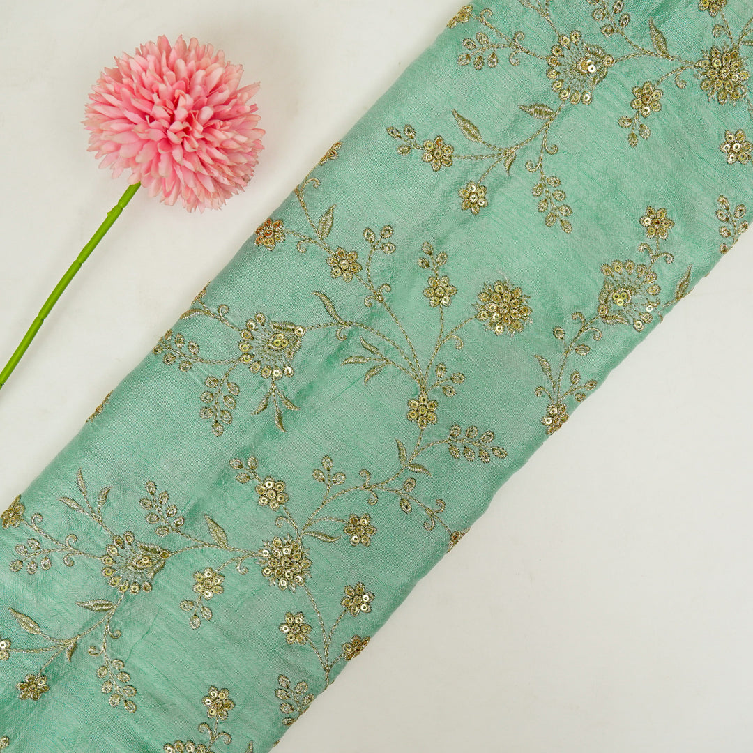 Floral Crown Jaal of Zari with Sequin Touch on Aqua Semi Raw Silk