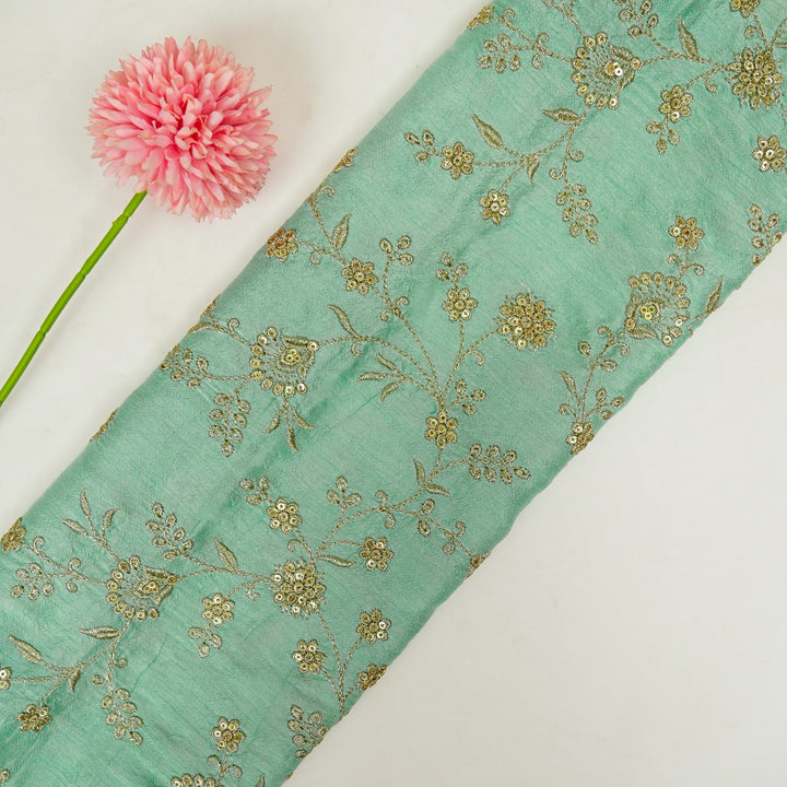 Floral Crown Jaal of Zari with Sequin Touch on Aqua Semi Raw Silk