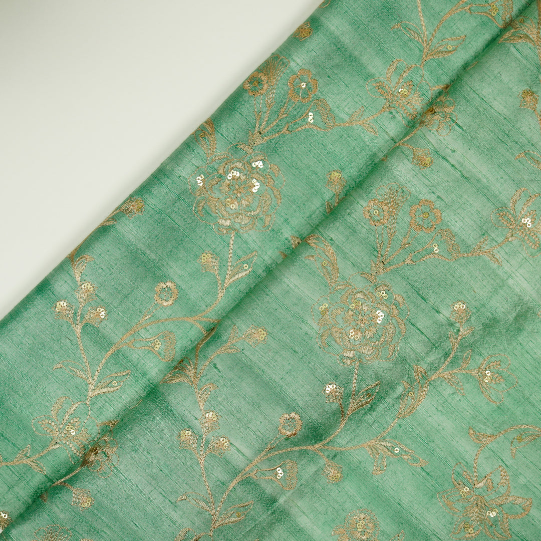 Taraash Jaal on Aqua Raw Silk Embroidered Fabric