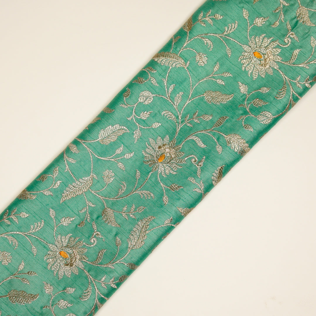 Kanira Jaal on Aqua Dola Silk Embroidered Fabric