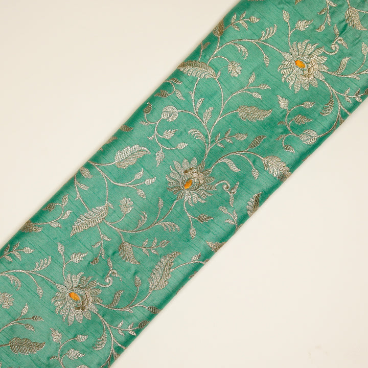 Kanira Jaal on Aqua Dola Silk Embroidered Fabric