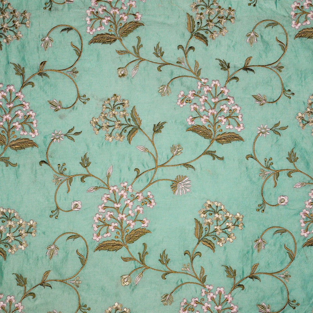 Taliba Jaal on Aqua Silk Chanderi Embroidered Fabric