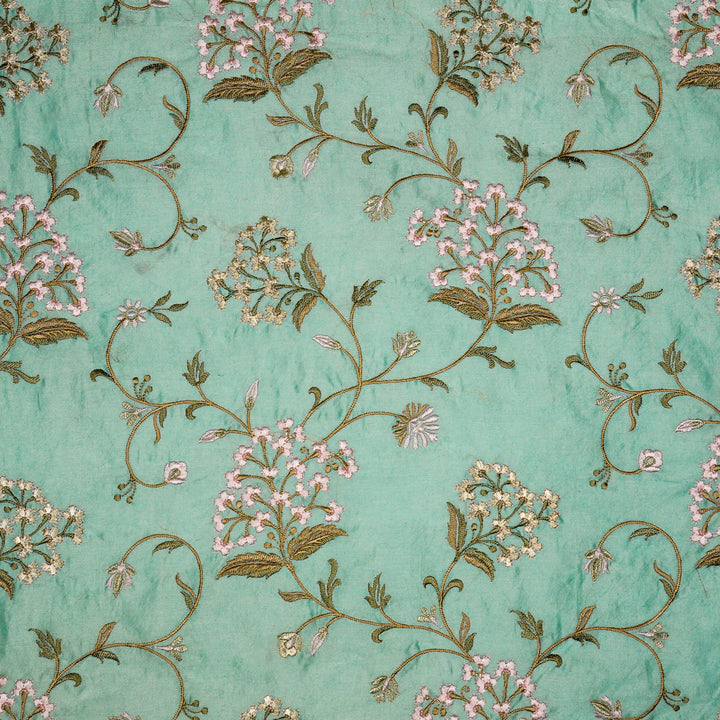 Taliba Jaal on Aqua Silk Chanderi Embroidered Fabric